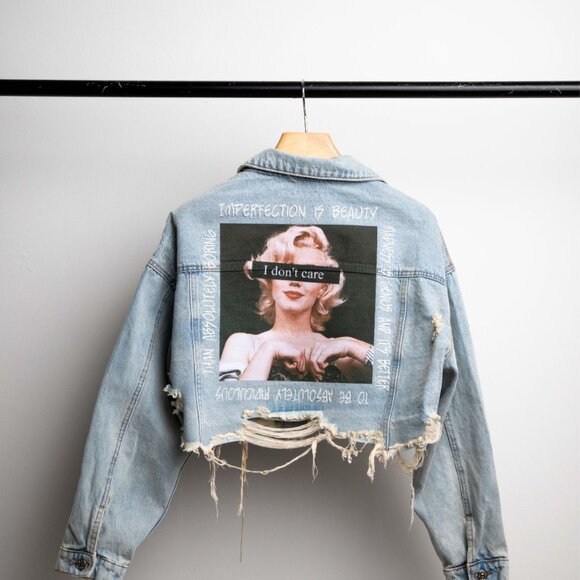 I DON'T CARE Crop Denim Jacket - Picture 5 of 10